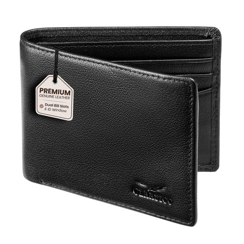 Claasico Menâ€™s Bifold Wallet for Men â€“ Genuine Leather RFID Wallet, Slim Billfold Cardholder w/ID Window â€“ Gift Box Included - Image 1
